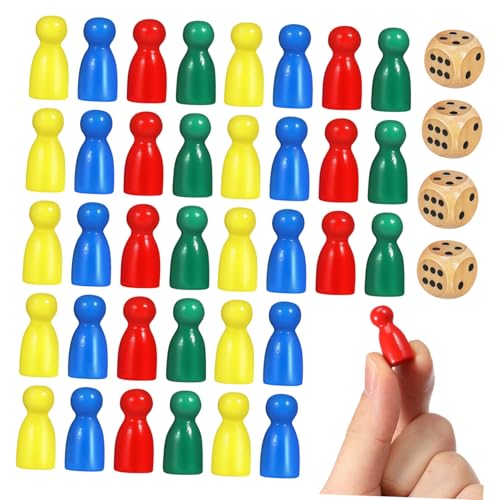 BESTonZON Holz spielfiguren Brettspiele Bunte Kindgerechte Spielsteine mit Würfel Vielseitig für Familien Schule Fördert Interaktion und Spielerlebnis von BESTonZON