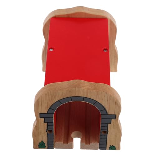 BESTonZON Holzeisenbahn Erweiterung Spieltunnel Holz Zugbahn Zubehör Rotes Tunnel Modell Kreatives Spielset für Zuhause Kindergarten Motorik von BESTonZON