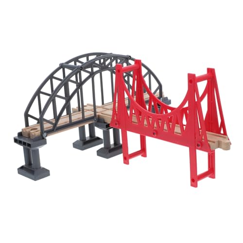 BESTonZON Holzeisenbahn Zubehör Teiliges Set Graue Hängebrücke und Rote Meerbrücke für Zugstrecke Kreative Konstruktion und Sichere DIY Spaß von BESTonZON
