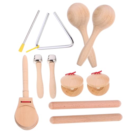 BESTonZON Holzmusikinstrumente Percussion Teiliges Holzspielzeug mit Rhythmusstab Triangel Doppelrassel Musikinstrument für Kreatives Lernen und Motorische Entwicklung von BESTonZON
