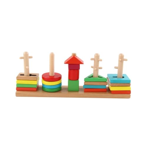 BESTonZON Holzspielzeug Lernspielzeug Bunte Geometrische Bausteine Kognitives Montessori für Vorschulkinder Ab Jahren Kreative Motorische Entwicklung von BESTonZON
