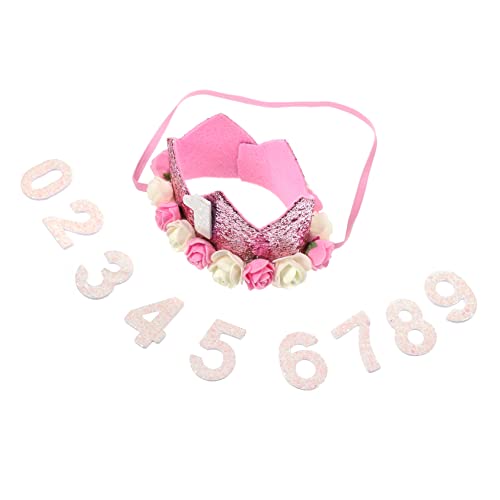 BESTonZON Kindergeburtstag Krone Diy Geburtstagskrone mit Zahlen Leichtes Oxford Partyhut für Mädchen Süße Rosa Krone als Foto Requisite und Partydekoration von BESTonZON