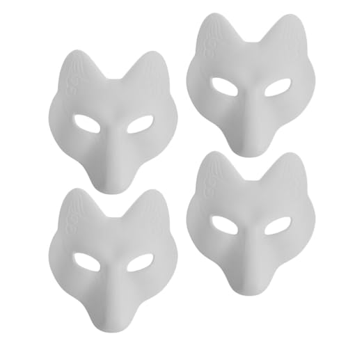 BESTonZON Kitsune-Fuchs-Maske 4 Stück Pu-Kostüm Diy Bemalbar Leere Maske Japanische Kabuki-Kitsune-Masken Unfertige Maske Tier-Halbgesichts-Anziehmaske Für Maskerade Cosplay-Party von BESTonZON