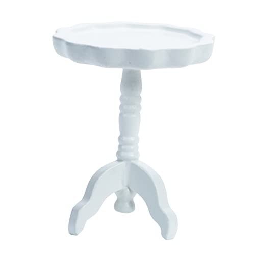 BESTonZON Kleines Runder Tisch Modell Puppenhausverzierung Puppenhäuser Miniaturmöbel Miniatur-tischmodell Mini-tischmodell Puppenstubentisch Weiß Holz von BESTonZON