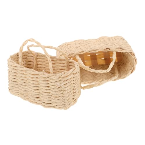 BESTonZON Korb Puppenhaus Kleiner Süßigkeitenkorb Picknick Spielzeugkorb Figuren Puppenhauskorb Miniaturkörbe Kleiner Korb Deckel Weiden Aufbewahrungskorb Decke Beige Gras von BESTonZON