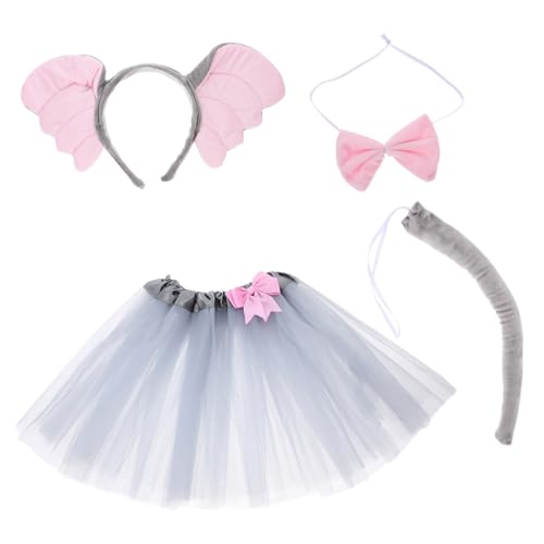 BESTonZON Kostüm Set Mädchen Cosplay Tierkostüm mit Elefantenohren Haarreif Schleife und Rock für Fasching Geburtstag Halloween von BESTonZON