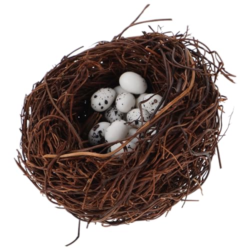 BESTonZON Künstliches Vogel Nest Set mit Eiern Dekoratives Mini Rattan Nest für Garten Zuhause Party und Weihnachtsbaum Dekoration Realistisches Design für Mikrolandschaften von BESTonZON