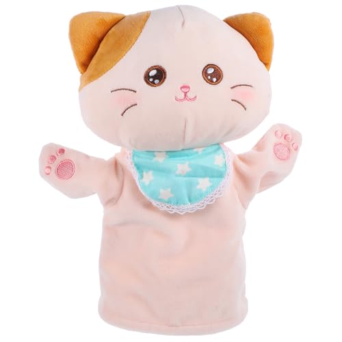 BESTonZON Kuschelige Katzen Handpuppe zum Geschichten Erzählen Weiches Plüschtier mit Beweglichem Mund Interaktives Puppenspielzeug für Fördert Kommunikation und Kreative Rollenspiele von BESTonZON