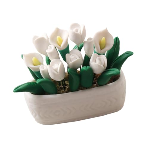BESTonZON Lilie Topfpflanze Puppenhaus Figuren Bonsai Miniatur Minifiguren Minihaus Ornament Minihaus Zubehör Künstliche Minipflanzen Schmücken Minihaus Zubehör Harz Weiß von BESTonZON