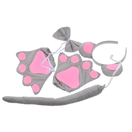 BESTonZON Mäuse Kostüm Set Kopfband mit Ohren Graue Handschuhe Schleife Party Zubehör für Karneval Geburtstagsfeier Cosplay Accessoires von BESTonZON