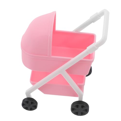 BESTonZON Maßstab Realistisches Puppenhaus Zubehör Kleiner Kinderwagen für Rollenspiel und Raumdekoration aus Sicherem Kunststoff Rosa von BESTonZON