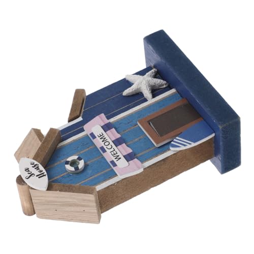 BESTonZON Mediterrane Miniatur Strandszene Holzfigur Deko für Puppenhaus Kleine Holzaccessoires Mediterraner Stil Realistische Mini Beach Szene von BESTonZON