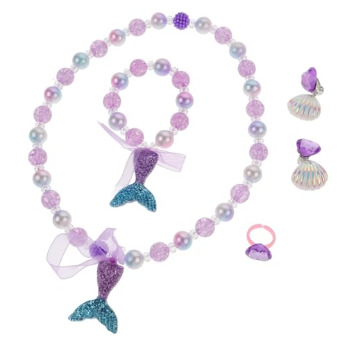 BESTonZON Mermaid Schmuckset Für ädchen 1 Set Mit Kette Ohrringen Armband Und Ring Bezaubernde Meerjungfrau Accessoires Für Perfekt Für Partys Und Kostüme von BESTonZON