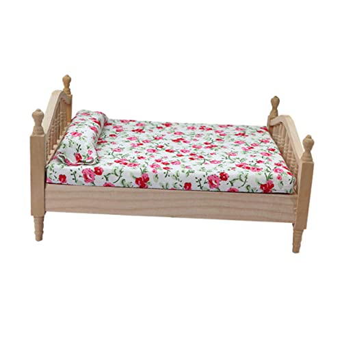 BESTonZON Mini-Doppelbett Puppenhausmöbel Miniatur-Bettdekoration kleine Tischdekoration kinderzimmer kinderspielzeug Puppenhausdekoration Miniaturmöbel für kleine Häuser Holz von BESTonZON