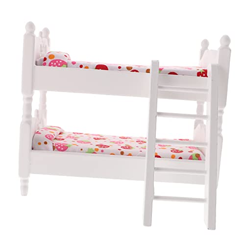 BESTonZON Mini Etagen Bett holzspielzeug für holzbeet stylingbã¼rsten holzlege kleine Hausdekoration Mini-Hausschmuck Miniatur-Etagenbett Miniatur Holzbett Stoff Weiß von BESTonZON
