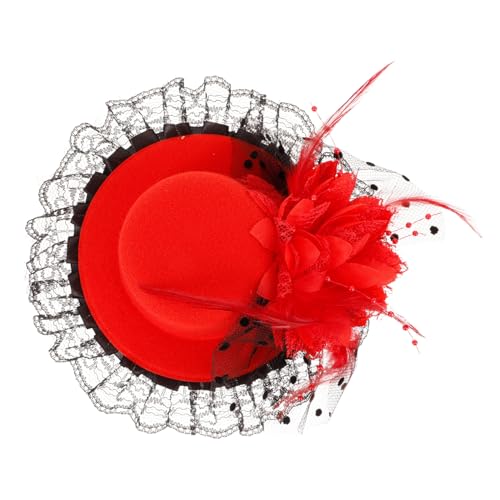 BESTonZON Mini Fascinator Hut mit Kleiner Top Hat Haarklammer für Damen Vielseitiger Haarschmuck für Tee und Tanzpartys Tragbar Rot von BESTonZON