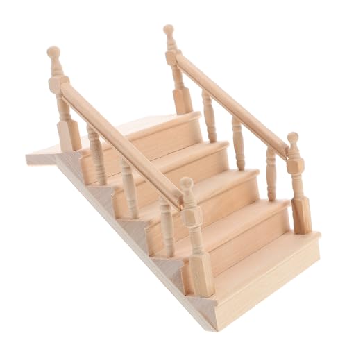 BESTonZON Mini-Kleinmöbeltreppe Holz Treppe Treppe Puppenhaus Zubehör Holz Puppenhaus Autopuppen Puppenhaus Miniaturtreppe holztreppe stütze hölzern Light Brown von BESTonZON