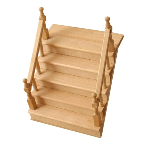 BESTonZON Mini-Kleinmöbeltreppe Mini Treppe Puppenhaus-Miniaturen Miniaturmodell Treppe mit Handläufen Holzspielzeug für Spielhaus Puppenhaustreppe Mini-Treppenmodell hölzern Khaki von BESTonZON
