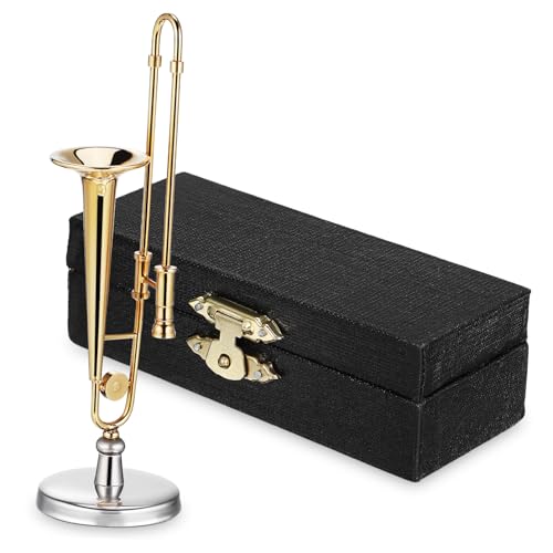 BESTonZON Mini Posaune Modell Puppenhaus Schlagzeug Blockflöte Instrument Für Posaunen Zubehör Musikinstrumente Spielzeugposaune Winzige Violine Tier 24 Karat Vergoldetes von BESTonZON