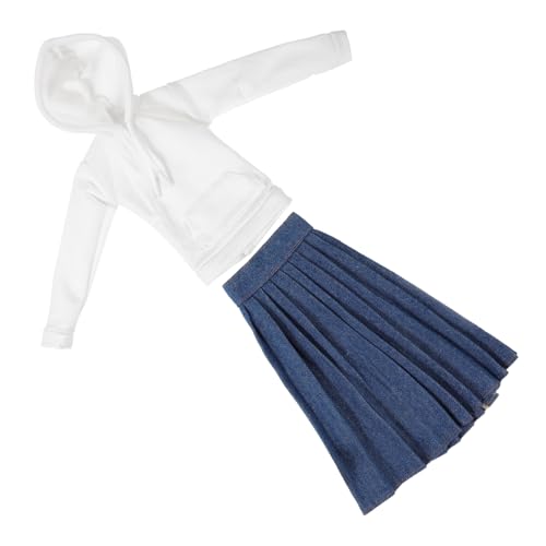 BESTonZON Mini Puppenkleidung mit Weißem Hoodie und Blauem Rock Kleine Puppenkleidung für Dolls Detailreiche Leicht Anzuziehende Bekleidung für Realistische Spielmomente von BESTonZON