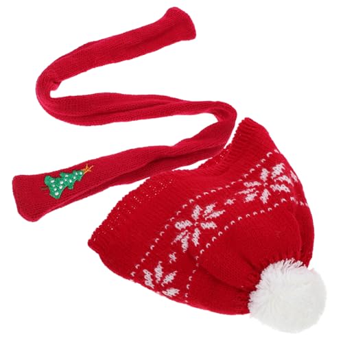 BESTonZON Mini Weihnachtsmütze und Schal Weicher Wollstrick Lebhafte Rote Schneemannmütze mit Weihnachtsbaum Schal Niedliche Mini Deko für Puppen Flaschen und Xmas Dekoration von BESTonZON