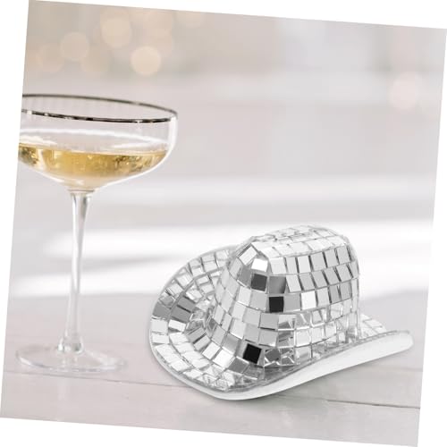 BESTonZON Miniatur Disco Cowboyhut Silber aus Polyester und Glas Leichter Mini Hut für Puppen dekoration DIY Partyrequisit Modischer Puppenhut für Fotografie und Cosplay Stilvolles von BESTonZON