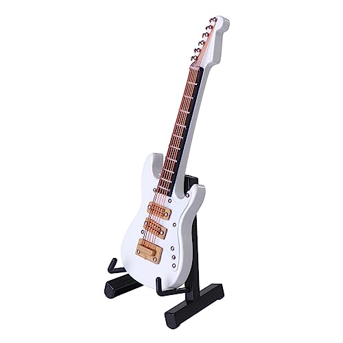 BESTonZON Miniatur Gitarrenmodell Weiß mit Box und Ständer Detailreiches Holz Dekorationsinstrument für Geburtstag Heim und Musikzimmerdekoration von BESTonZON