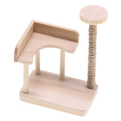 BESTonZON Miniatur Holz Katzen Klettergerüst Modell Mini Katzenhaus Dekoration Handgefertigtes Puppenhaus Zubehör Realistische Miniatur Haustier Möbel Rustikales Design für DIY Szenen von BESTonZON