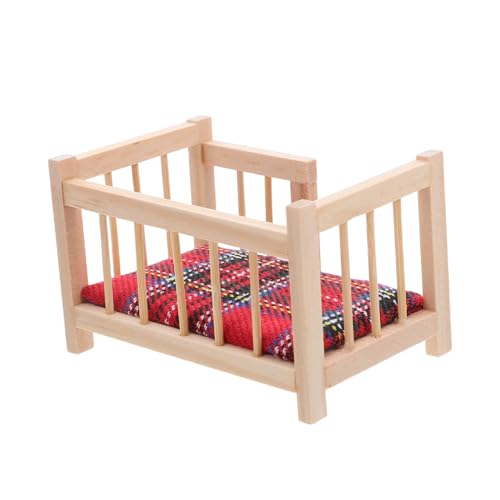BESTonZON Miniatur Holz Puppenhaus Babybett mit Stoffmatratze Realistische Puppenbett Schaukel für Sammeln und Dekoratives Puppenhaus Zubehör für Kleine Räume von BESTonZON
