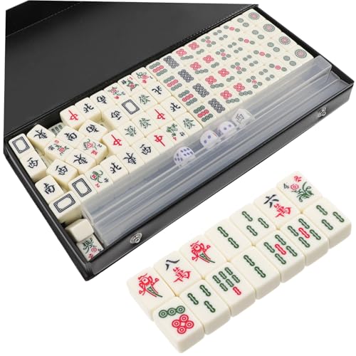 BESTonZON Miniatur Mahjong Set mit U Förmigem Lineal Traditionelles Chinesisches Reise Mahjongspiel Solide Gravierte Gelbe Spielsteine Tragbares Mini Mahjong Kit für Zuhause und Partyspaß von BESTonZON