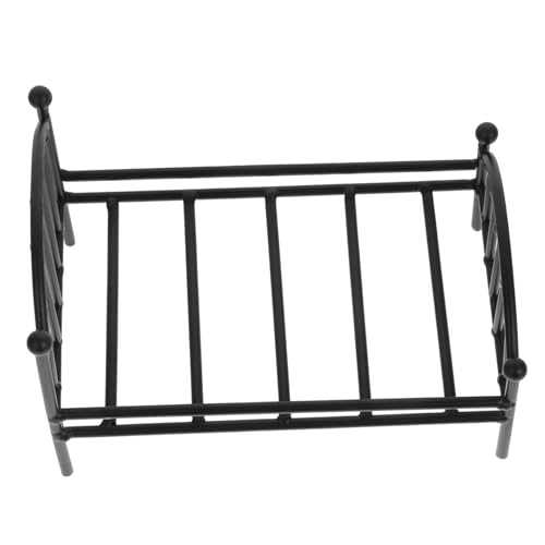 BESTonZON Miniatur Metallbett Blumenständer Puppenhaus Zubehör Eisenbett Rahmen für Tiny House Schlafzimmer Dekoration Kinderzimmer Accessoire Schwarz von BESTonZON