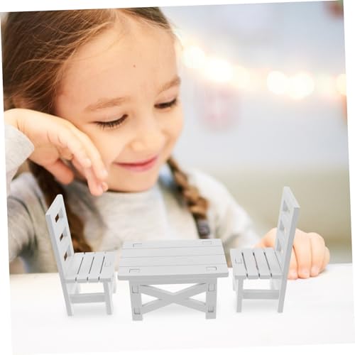 BESTonZON Miniatur Möbel Teilig aus Holz Miniatur Stühle und Tisch Puppenhaus Möbel Weiß für Rollenspiel Zubehör für Mädchen Dekoration für Puppenhaus und Mini Garten von BESTonZON