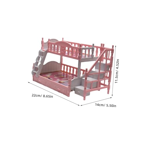BESTonZON Miniatur Puppenhaus Doppelstockbett aus Stilvolles Robustes Etagenbett in Rosa Mini Möbel Zubehör für Puppenhaus Leicht und Detailreich Gestaltet zum Sammeln und Dekorieren von BESTonZON