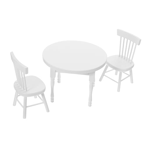 BESTonZON Miniatur Puppenhaus Möbel Set Weiß Holz Tisch Stühle Miniatur Zubehör für DIY Puppenhaus Küche Dekoration Langlebig Sicher und Tragbar von BESTonZON