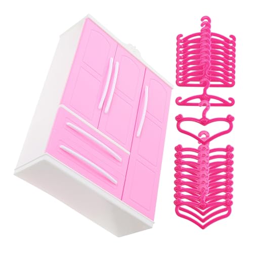 BESTonZON Miniatur Puppenschrank Teiligem Abs Puppenhaus Garderobe mit Herz Geraden Kleiderbügeln Dekorativer Dreiseitiger Aufbewahrungsschrank für Puppenkleidung und Clothes Hangers von BESTonZON