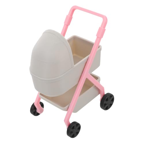 BESTonZON Miniatur Puppenwagen mit Hohem Detailgrad Stabiles Kunststoffmodell Pädagogisches Rollenspiel für Puppenhaus Deko und Fantasievolle Spielideen Grauer Puppen Kinderwagen von BESTonZON