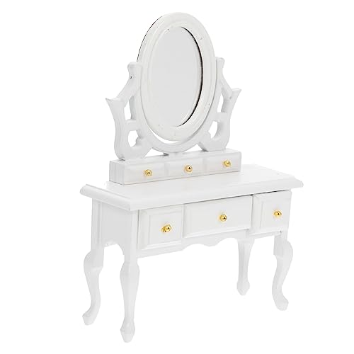 BESTonZON Miniatur Schminktisch Dekoration Kleines Puppenhaus Zubehör Weißer Mini Dressing Table Filigranes Modell für DIY Miniaturhaus und Puppenhaus Deko von BESTonZON