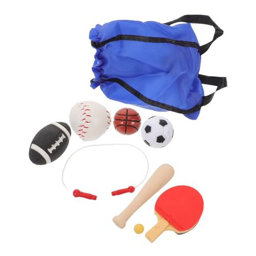 BESTonZON Miniatur Sportset für Puppenhaus Mini Basketball Fußball Tischtennis Baseball Springseil Kompaktes Mini Sportzubehör mit Tragetasche für Kreative Spielfiguren und Fotorequisiten von BESTonZON