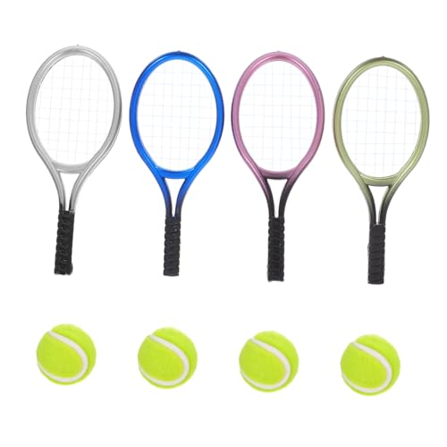 BESTonZON Miniatur Tennis Tennisschläger und Bälle Kompakte Miniatur Ornamente für Puppenhaus Zubehör Leichte Dekorative Tennismodelle für DIY und Sammler von BESTonZON