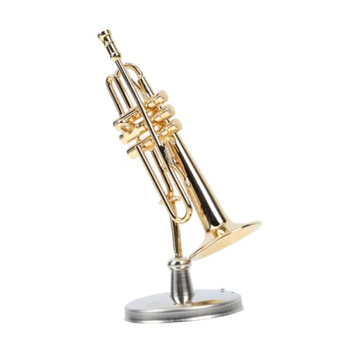 BESTonZON Miniatur Trompete Modell aus Kupfer mit Koffer und Ständer Musikinstrument Dekoration für Puppenhaus und Mikro Landschaftsfotografie Elegantes Design von BESTonZON