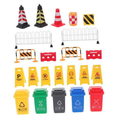 BESTonZON Miniatur Verkehrsschilder und Straßenabsperrungen Lernspielzeug für Realistische Verkehrsbarrieren und Warnschilder Geeignet für Vorschulkinder Klassenzimmer und Sandtisch Spiel von BESTonZON