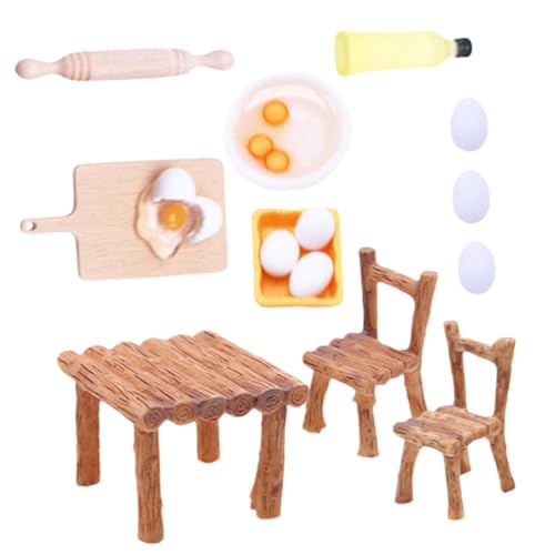 BESTonZON Miniatur Möbel Set Miniatur Öbelset Für Puppenhaus 1 Set Mit Resin Stühlen Nudelholz Olivenö Und Eier Modell Simulation Backmodelle Für Kreative Szenen Und Dekorationen DIY Dollhouse von BESTonZON