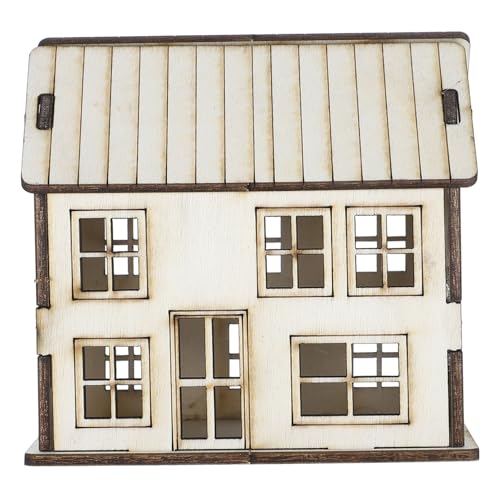 BESTonZON Miniaturhaus Bastelset Basteln Miniatur-hütte Für Puppenhaus Weihnachtsszenenfiguren Modell Eines Spielzeughauses Rustikale Villa-modellbausätze Tischhausfiguren Beige Holz von BESTonZON