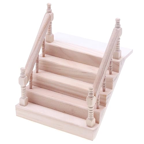 BESTonZON Miniaturisierte Holztreppe mit Handlauf für Puppenhaus Miniaturtreppe für Kreative Dekoration im Kinderzimmer Robust und Farbecht für Spiel und Spaß von BESTonZON