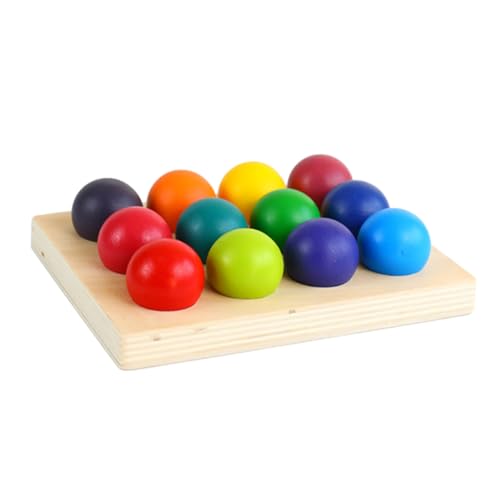 BESTonZON Montessori Holzspielzeug Farbsortier mit Bunten Holzkugeln und Rainbow Board Motorisches Lernspielzeug für Kleinkinder Farberkennung Hand Augen Koordination und Frühkindlicher von BESTonZON