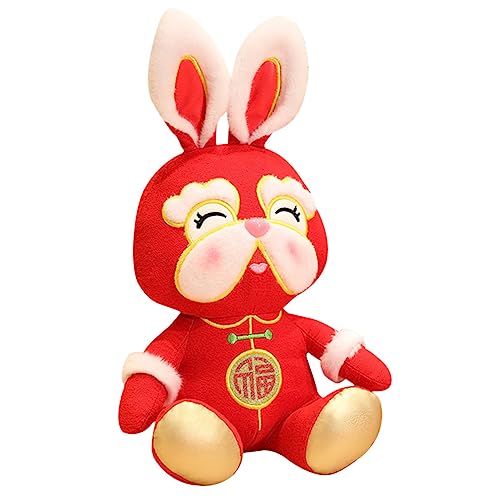 BESTonZON Neujahrspuppe Kaninchen-Maskottchen-Puppe Cartoon-Puppe Ausgestopftes Maskottchen- für kinderspielzeug Fun Toy dekoratives Stofftier Plüschhasenpuppe rot von BESTonZON