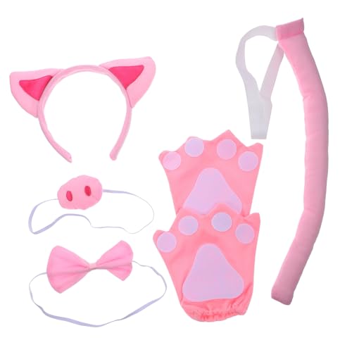BESTonZON Niedliches Schwein Kostüm mit Ohr Stirnband Schweineschwanz Fliege und Nase Leichtes Cosplay Zubehör für Halloween Karneval Party und Bühnenauftritte von BESTonZON