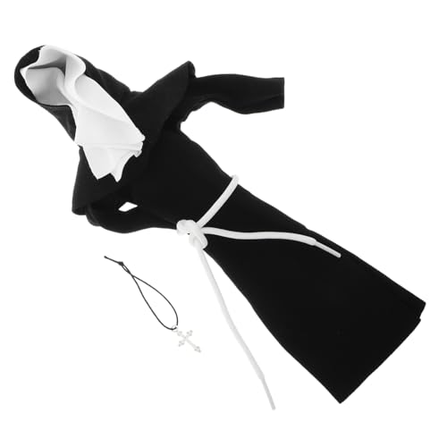 BESTonZON Nonne Puppenkleidung Kreuz Halskette Mini-Plüschtier-Kleidung Nonnenkleidung wiederverwendbares Bären-Outfit Puppenoutfit für Stofftiere Nonnen-Outfit Plastik Black von BESTonZON