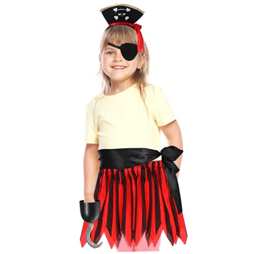 BESTonZON Piratenkostüm für Mädchen mit Kompletter Piraten-accessoires Wie Hut Augenklappe und Haken Bequemes Halloween Rollenspiel Kostüm für Kleinkinder Jahre Flexible Passform Outfit für von BESTonZON