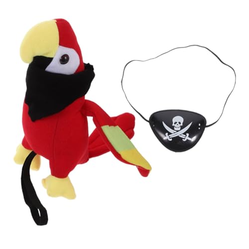 BESTonZON Piratenpapagei Schulterplüsch mit Schwarzer Augenklappe und Halstuch Teiliges Halloween Cosplay Piratenzubehör für Party Rollenspiel Bühnenauftritte und Fotorequisiten von BESTonZON